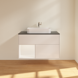 Тумба под раковину Villeroy & Boch Finion 100х50,1 см с подсветкой МДФ глянцевый белый лак/стекло черное матовое G362MTGF