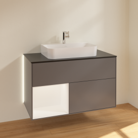 Тумба під раковину Villeroy & Boch Finion 100х50,1 см з підсвічуванням МДФ антрацит матовий лак/скло чорне матове G362MTGK