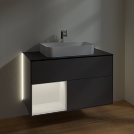 Тумба под раковину Villeroy & Boch Finion 100х50,1 см с подсветкой МДФ антрацит матовый лак/стекло черное матовое G362MTGK