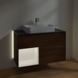 Тумба под раковину Villeroy & Boch Finion 100х50,1 см с подсветкой МДФ шпон грецкого ореха/стекло черное матовое G362MTGN