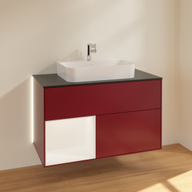 Тумба под раковину Villeroy & Boch Finion 100х50,1 см с подсветкой МДФ пион матовый лак/стекло белое матовое G362MTHB