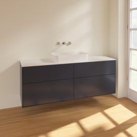 Тумба під раковину Villeroy & Boch Finion 160х50,1 см із підсвічуванням МДФ темно-синій матовий лак/скло біле матове F73100HG