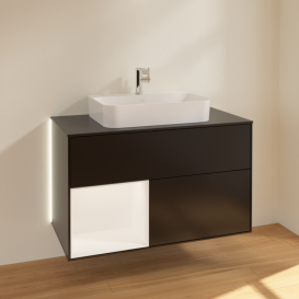 Тумба под раковину Villeroy & Boch Finion 100х50,1 см с подсветкой МДФ черный матовый лак/стекло черное матовое G362MTPD