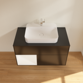 Тумба под раковину Villeroy & Boch Finion 100х50,1 см с подсветкой МДФ черный матовый лак/стекло черное матовое G362MTPD