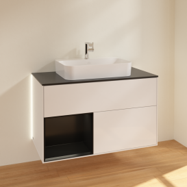 Тумба под раковину Villeroy & Boch Finion 100х50,1 см с подсветкой МДФ глянцевый белый лак/стекло черное матовое G362PDGF