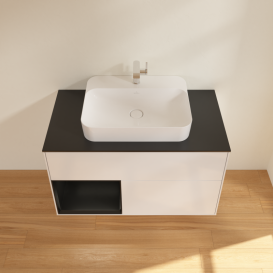Тумба под раковину Villeroy & Boch Finion 100х50,1 см с подсветкой МДФ глянцевый белый лак/стекло черное матовое G362PDGF