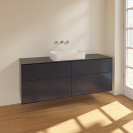 Тумба под раковину Villeroy & Boch Finion 160х50,1 см с подсветкой МДФ темно-синий матовый лак/стекло черное матовое F73200HG