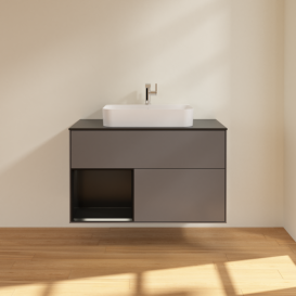 Тумба под раковину Villeroy & Boch Finion 100х50,1 см с подсветкой МДФ антрацит матовый лак/стекло черное матовое G362PDGK