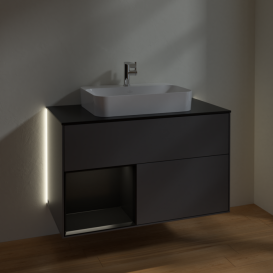 Тумба под раковину Villeroy & Boch Finion 100х50,1 см с подсветкой МДФ антрацит матовый лак/стекло черное матовое G362PDGK