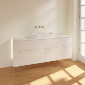 Тумба под раковину Villeroy & Boch Finion 160х50,1 см с подсветкой МДФ глянцевый белый лак/стекло белое матовое G73100GF