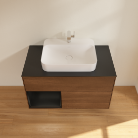 Тумба под раковину Villeroy & Boch Finion 100х50,1 см с подсветкой МДФ шпон грецкого ореха/стекло черное матовое G362PDGN