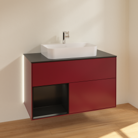 Тумба под раковину Villeroy & Boch Finion 100х50,1 см с подсветкой МДФ пион матовый лак/стекло черное матовое G362PDHB