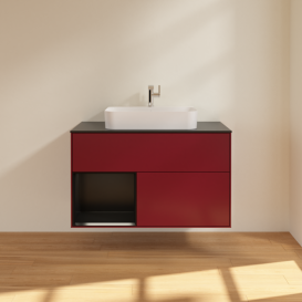 Тумба под раковину Villeroy & Boch Finion 100х50,1 см с подсветкой МДФ пион матовый лак/стекло черное матовое G362PDHB