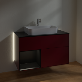 Тумба под раковину Villeroy & Boch Finion 100х50,1 см с подсветкой МДФ пион матовый лак/стекло черное матовое G362PDHB