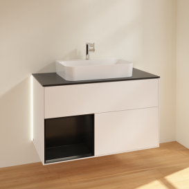 Тумба под раковину Villeroy & Boch Finion 100х50,1 см с подсветкой МДФ белый матовый лак/стекло черное матовое G362PDMT
