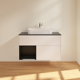 Тумба под раковину Villeroy & Boch Finion 100х50,1 см с подсветкой МДФ белый матовый лак/стекло черное матовое G362PDMT