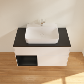 Тумба под раковину Villeroy & Boch Finion 100х50,1 см с подсветкой МДФ белый матовый лак/стекло черное матовое G362PDMT