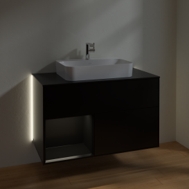 Тумба под раковину Villeroy & Boch Finion 100х50,1 см с подсветкой МДФ черный матовый лак/стекло черное матовое G362PDPD