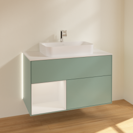 Тумба под раковину Villeroy & Boch Finion 100х50,1 см с подсветкой МДФ оливковый матовый лак/стекло белое матовое G361GFGM