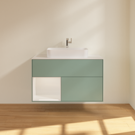 Тумба под раковину Villeroy & Boch Finion 100х50,1 см с подсветкой МДФ оливковый матовый лак/стекло белое матовое G361GFGM