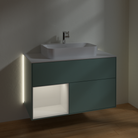 Тумба под раковину Villeroy & Boch Finion 100х50,1 см с подсветкой МДФ оливковый матовый лак/стекло белое матовое G361GFGM