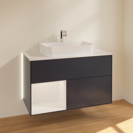 Тумба под раковину Villeroy & Boch Finion 100х50,1 см с подсветкой МДФ темно-синий матовый лак/стекло белое матовое G361GFHG