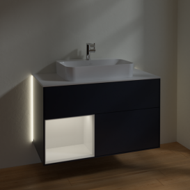 Тумба под раковину Villeroy & Boch Finion 100х50,1 см с подсветкой МДФ темно-синий матовый лак/стекло белое матовое G361GFHG