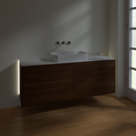  	Тумба под раковину Villeroy & Boch Finion 160х50,1 см с подсветкой МДФ шпон грецкого ореха/стекло белое матовое G73100GN