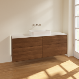  	Тумба под раковину Villeroy & Boch Finion 160х50,1 см с подсветкой МДФ шпон грецкого ореха/стекло белое матовое G73100GN