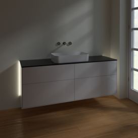 Тумба под раковину Villeroy & Boch Finion 160х50,1 см с подсветкой МДФ глянцевый белый лак/стекло черное матовое G73200GF