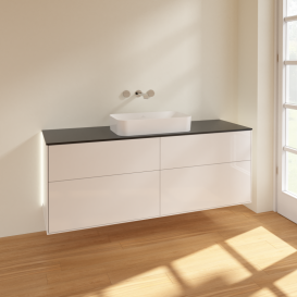 Тумба под раковину Villeroy & Boch Finion 160х50,1 см с подсветкой МДФ глянцевый белый лак/стекло черное матовое G73200GF