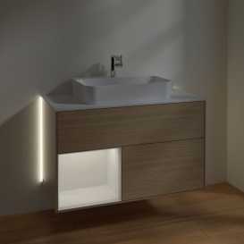 Тумба под раковину Villeroy & Boch Finion 100х50,1 см с подсветкой МДФ шпон дуба/стекло белое матовое G361GFPC