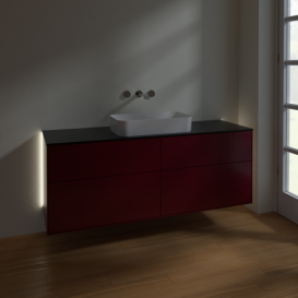 Тумба під раковину Villeroy & Boch Finion 160х50,1 см з підсвічуванням МДФ півонія матовий лак/скло чорне матове G73200HB