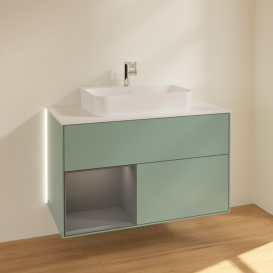 Тумба под раковину Villeroy & Boch Finion 100х50,1 см с подсветкой МДФ оливковый матовый лак/стекло белое матовое G361GKGM