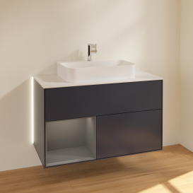Тумба под раковину Villeroy & Boch Finion 100х50,1 см с подсветкой МДФ темно-синий матовый лак/стекло белое матовое G361GKHG