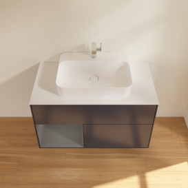 Тумба под раковину Villeroy & Boch Finion 100х50,1 см с подсветкой МДФ темно-синий матовый лак/стекло белое матовое G361GKHG