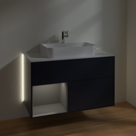 Тумба под раковину Villeroy & Boch Finion 100х50,1 см с подсветкой МДФ темно-синий матовый лак/стекло белое матовое G361GKHG