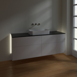 Тумба под раковину Villeroy & Boch Finion 160х50,1 см с подсветкой МДФ белый матовый лак/стекло черное матовое G73200MT