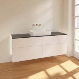 Тумба под раковину Villeroy & Boch Finion 160х50,1 см с подсветкой МДФ белый матовый лак/стекло черное матовое G73200MT