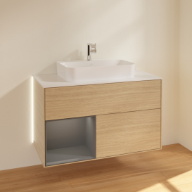 Тумба под раковину Villeroy & Boch Finion 100х50,1 см с подсветкой МДФ шпон дуба/стекло белое матовое G361GKPC