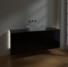 Тумба під раковину Villeroy & Boch Finion 160х50,1 см із підсвічуванням МДФ чорний матовий лак/скло чорне матове G73200PD