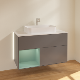 Тумба під раковину Villeroy & Boch Finion 100х50,1 см з підсвічуванням МДФ антрацит матовий лак/скло біле матове G361GMGK