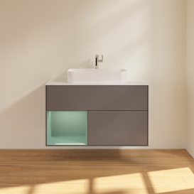 Тумба під раковину Villeroy & Boch Finion 100х50,1 см з підсвічуванням МДФ антрацит матовий лак/скло біле матове G361GMGK