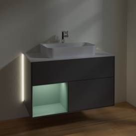 Тумба під раковину Villeroy & Boch Finion 100х50,1 см з підсвічуванням МДФ антрацит матовий лак/скло біле матове G361GMGK