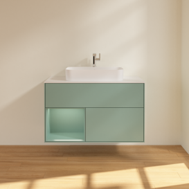 Тумба под раковину Villeroy & Boch Finion 100х50,1 см с подсветкой МДФ оливковый матовый лак/стекло белое матовое G361GMGM