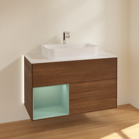 Тумба под раковину Villeroy & Boch Finion 100х50,1 см с подсветкой МДФ шпон грецкого ореха/стекло белое матовое G361GMGN