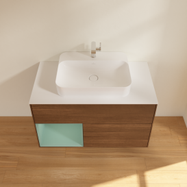 Тумба под раковину Villeroy & Boch Finion 100х50,1 см с подсветкой МДФ шпон грецкого ореха/стекло белое матовое G361GMGN