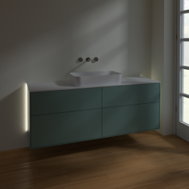 Тумба под раковину Villeroy & Boch Finion 160х50,1 см с подсветкой МДФ оливковый матовый лак/стекло белое матовое G73100GM