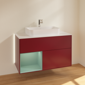 Тумба под раковину Villeroy & Boch Finion 100х50,1 см с подсветкой МДФ пион матовый лак/стекло белое матовое G361GMHB