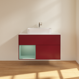 Тумба под раковину Villeroy & Boch Finion 100х50,1 см с подсветкой МДФ пион матовый лак/стекло белое матовое G361GMHB